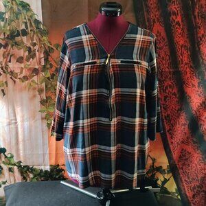 EUC: Miss Lili Sze 2X Blue Plaid Zip-Front Top